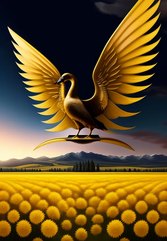 a painting of a bird on a flower field