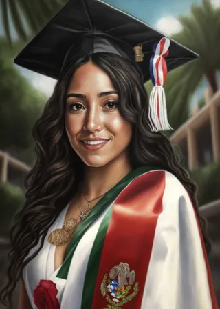 a painting of a woman in a graduation cap and gown