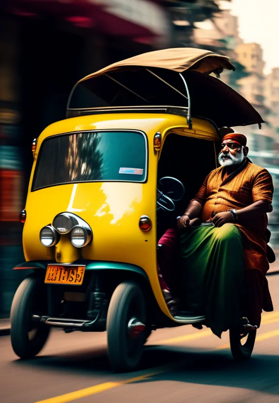 a man riding on the back of a 1950s car. replace the yellow vehicle with a 1950s car