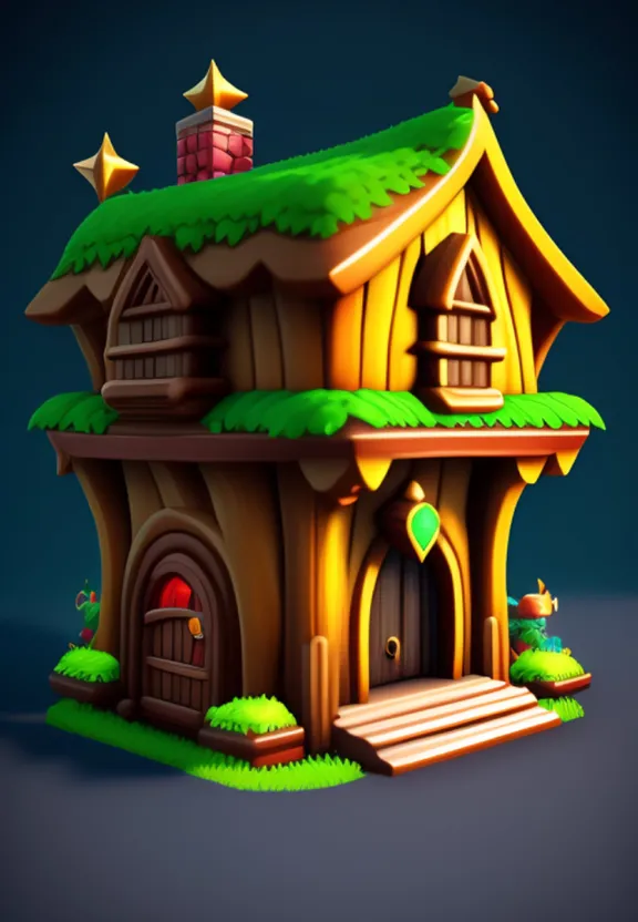 A small house with a green roof and sky blue roof. Make this house in 1080p resolution adding sky blue color