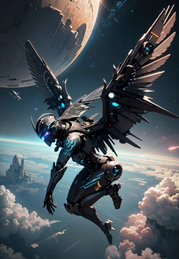 a sci - fi fighter jet flying through the sky. make him a fighter jet