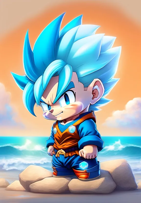 a cartoon character sitting on top of a rock near the ocean