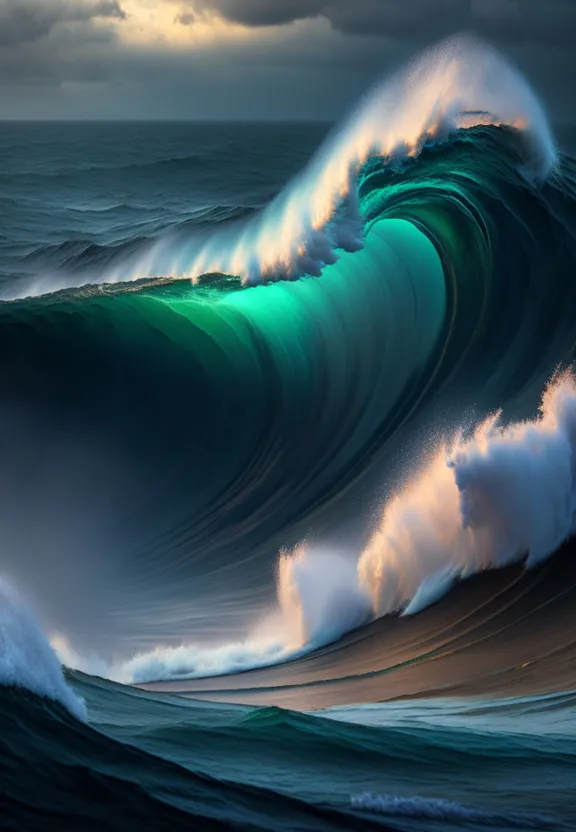 a painting of a large wave in the ocean