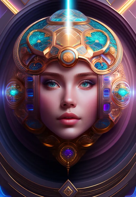 a digital painting of a woman with a futuristic helmet on her head