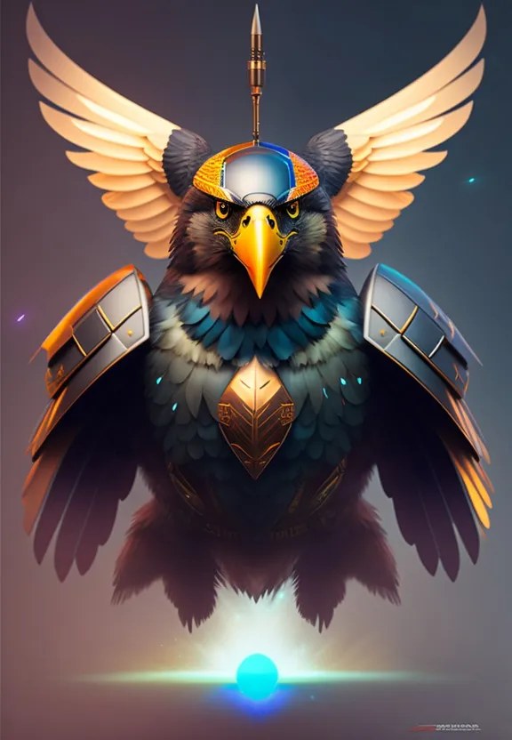 a bird with a helmet on its head
