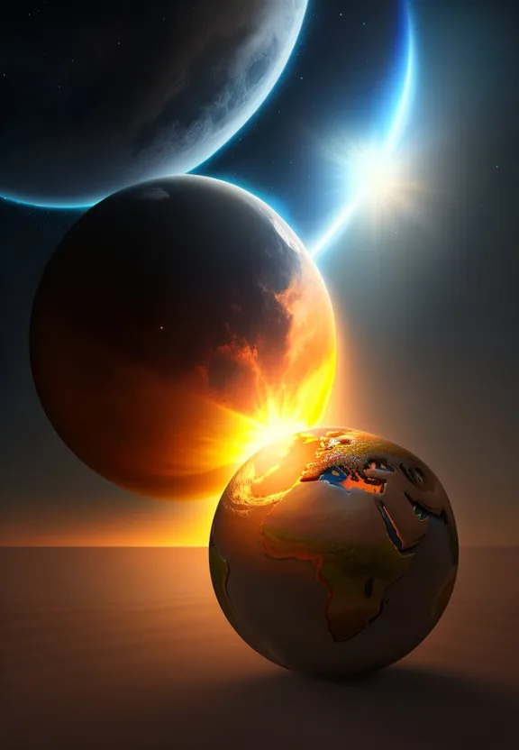 a computer generated image of a sun and a planet