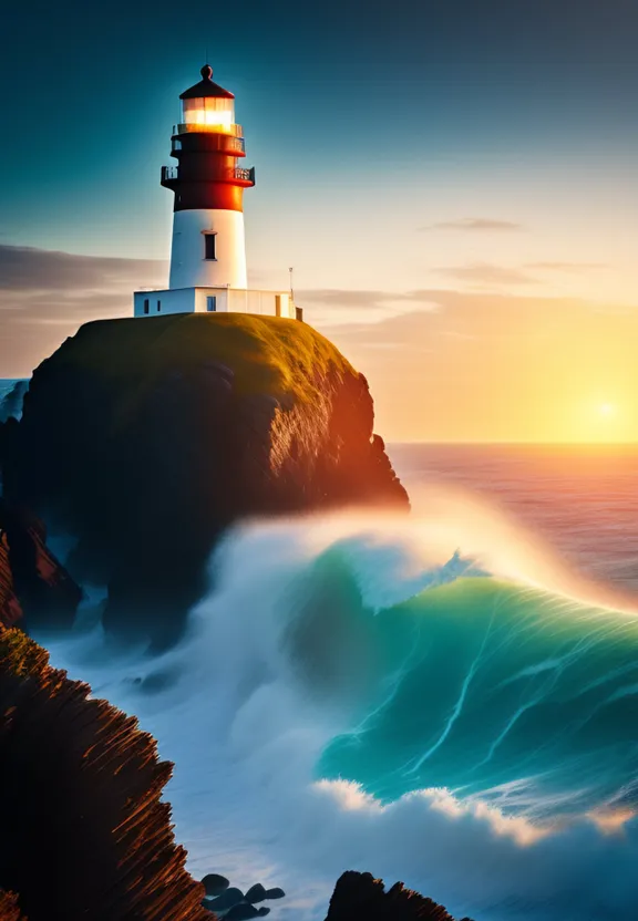 a painting of a lighthouse on top of a cliff