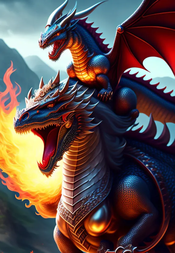 a dragon sitting on top of a fire