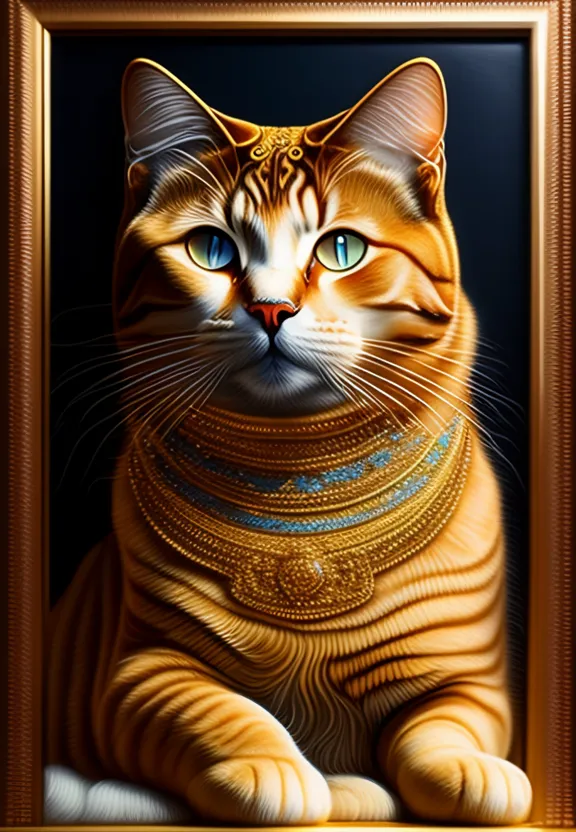 a painting of a lion with blue eyes. Turn the cat into a lion