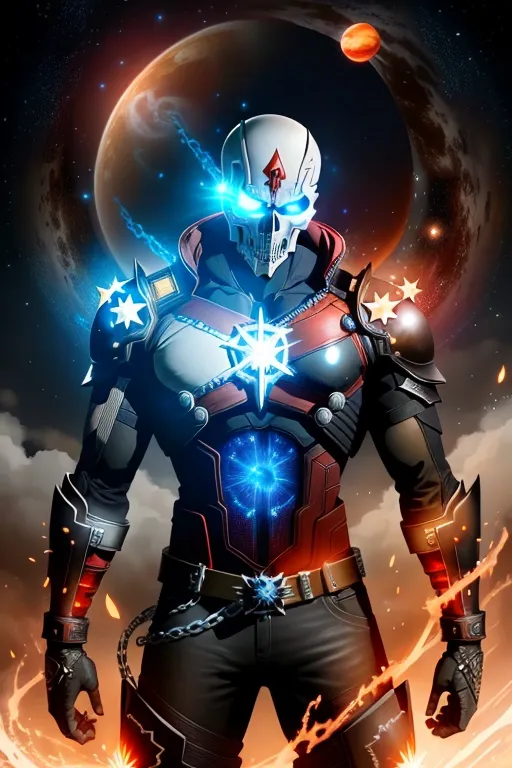 a man in a space suit standing in front of a moon