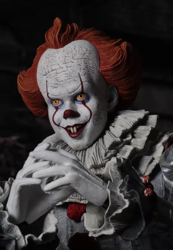 a close up of a creepy clown with red hair