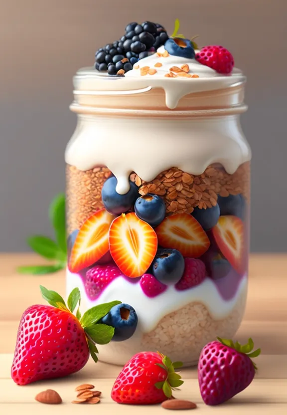 a jar of yogurt with fruit on top