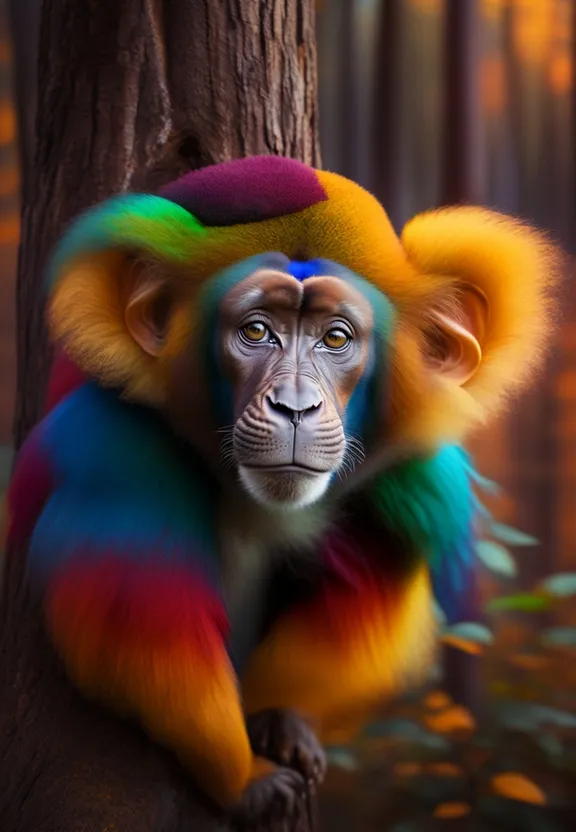 a painting of a monkey with multi - colored hair