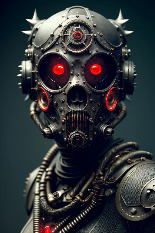 a robot with red eyes and spikes on his head