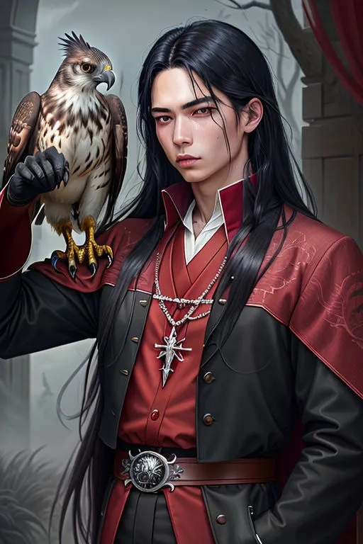 a painting of a man holding a hawk on his arm