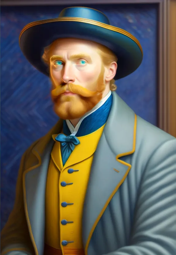 a painting of a man wearing a blue hat