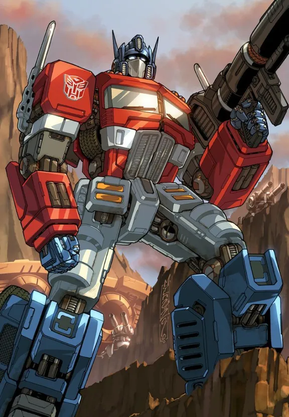 a cartoon of a giant robot with a gun in his hand