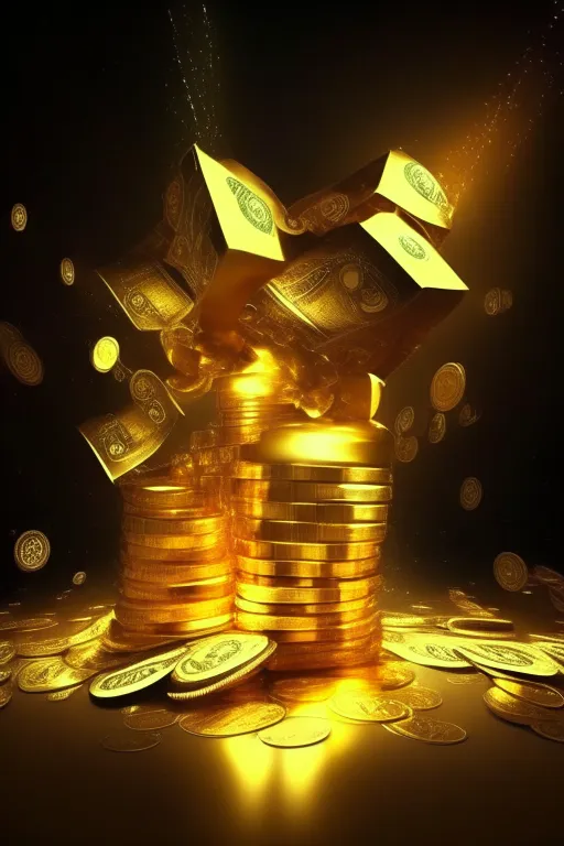 a pile of gold coins with a black background