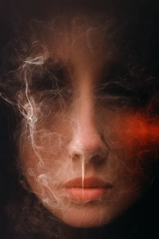 a woman's face with smoke coming out of it