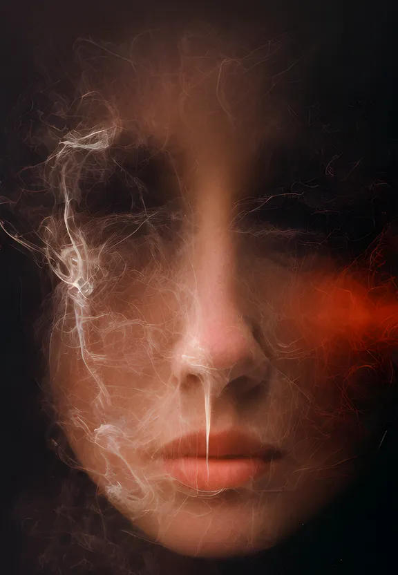 a woman's face with smoke coming out of it