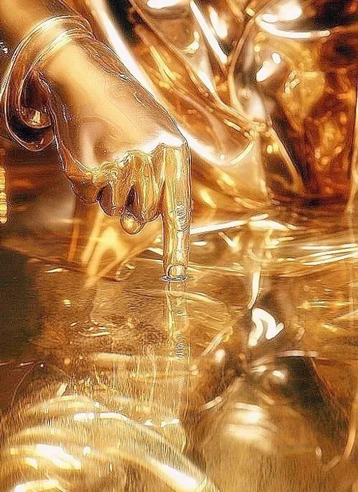 a close up of a shiny surface with a vase in the background