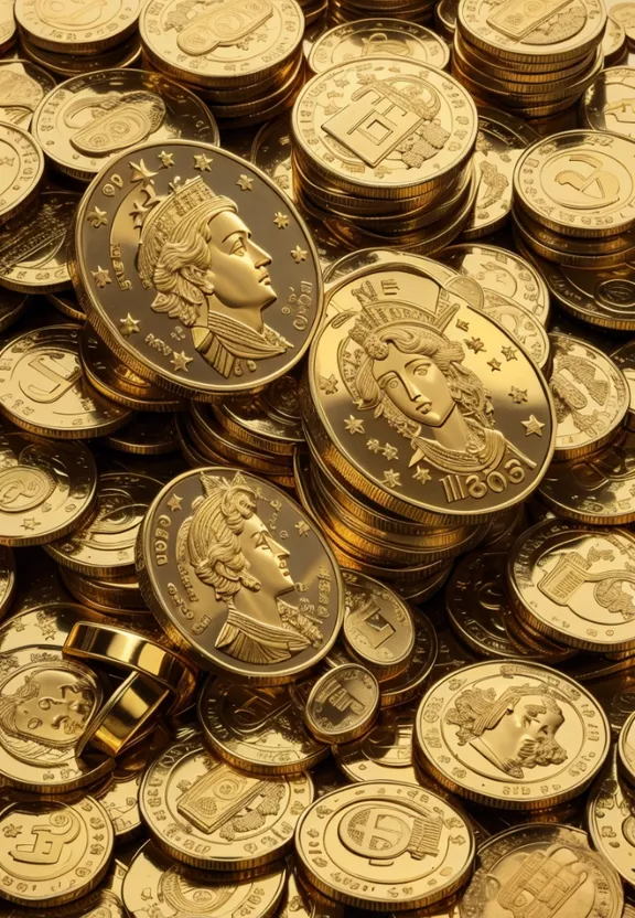 a pile of gold and silver coins