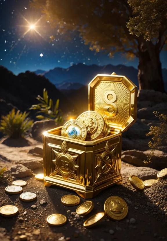 a golden chest with coins on the ground, money, oro, coins