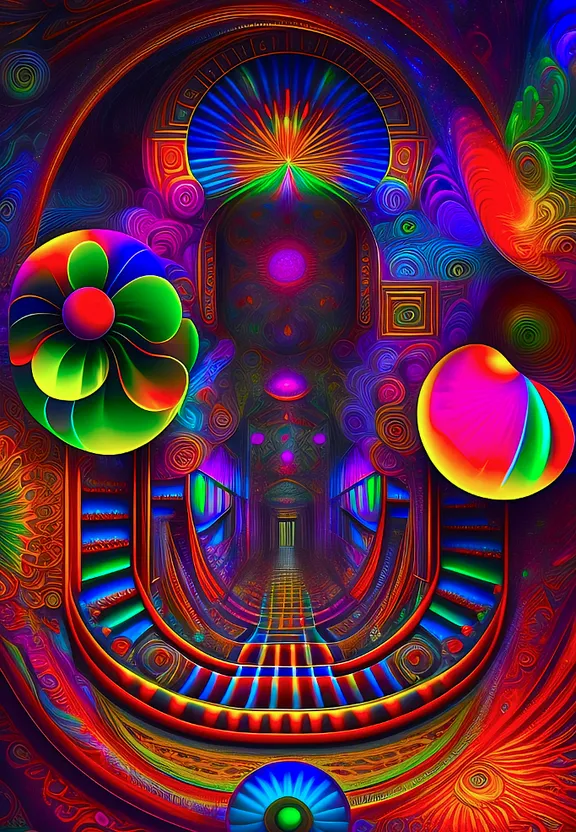 an abstract painting of a colorful tunnel