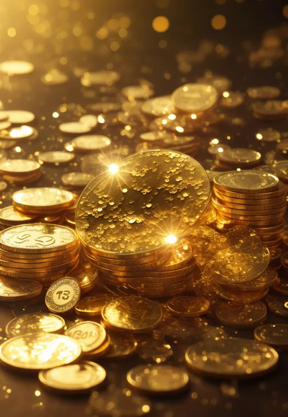 a pile of gold coins on a table