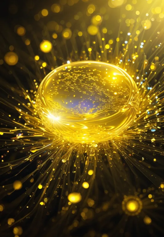 a shiny sphere with gold sparkles on a black background