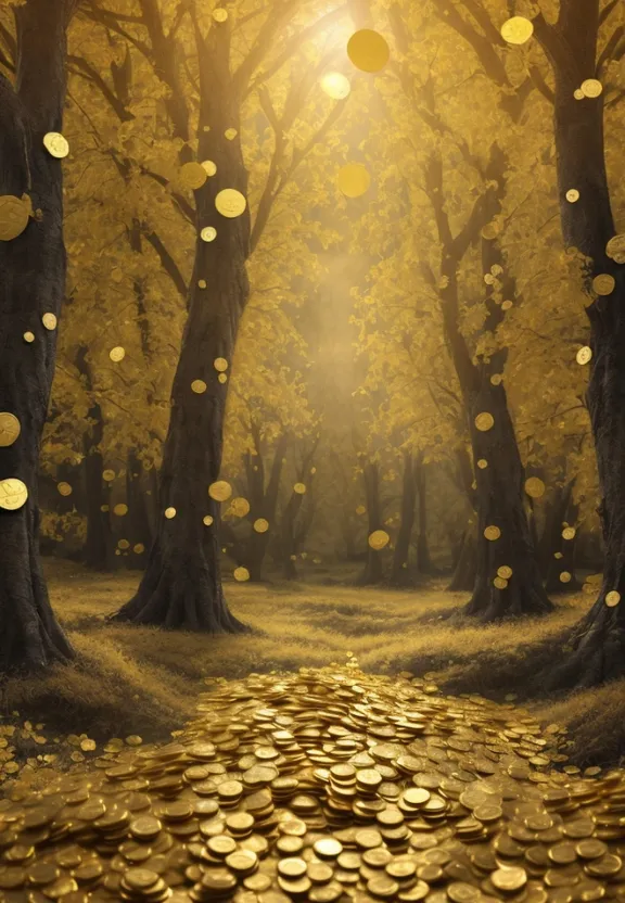 a golden forest filled with lots of coins