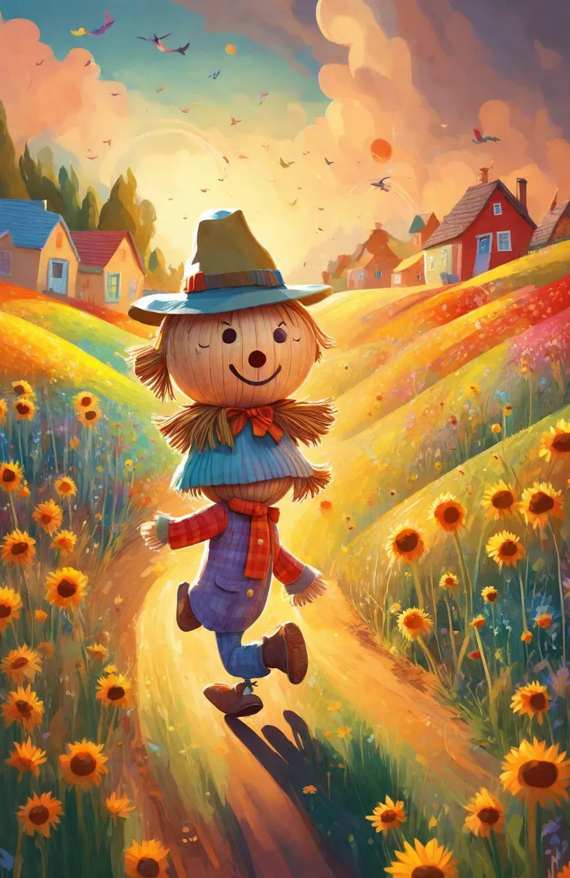 a painting of a little girl walking down a sunflower field