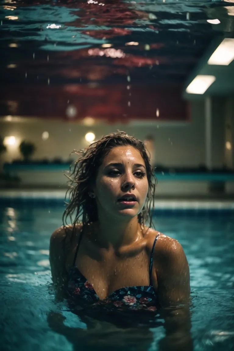 a woman in a swim suit in a swimming pool