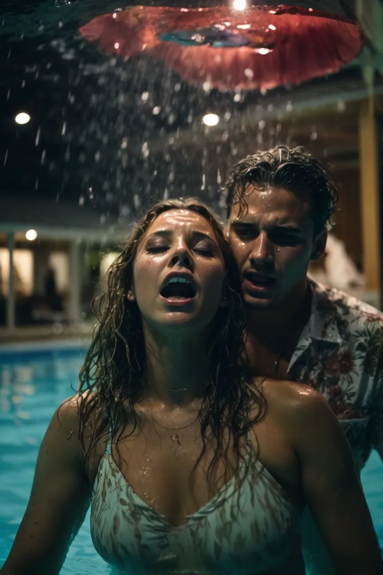 Realistic man and woman screaming in pool