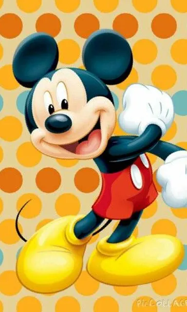 a mickey mouse cartoon character with a polka dot background