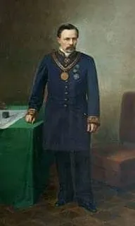 a painting of a man in a blue uniform