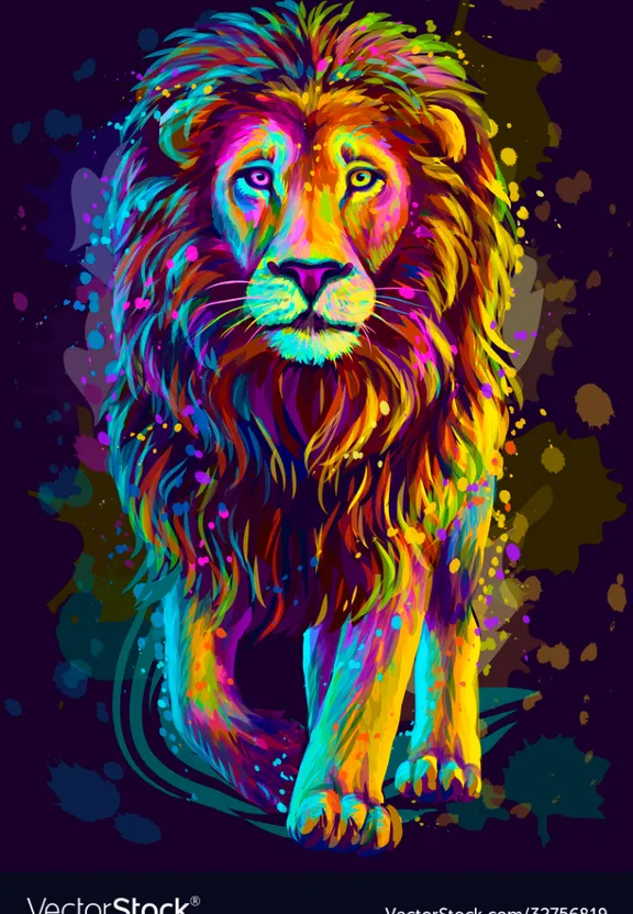 a colorful lion on a dark background