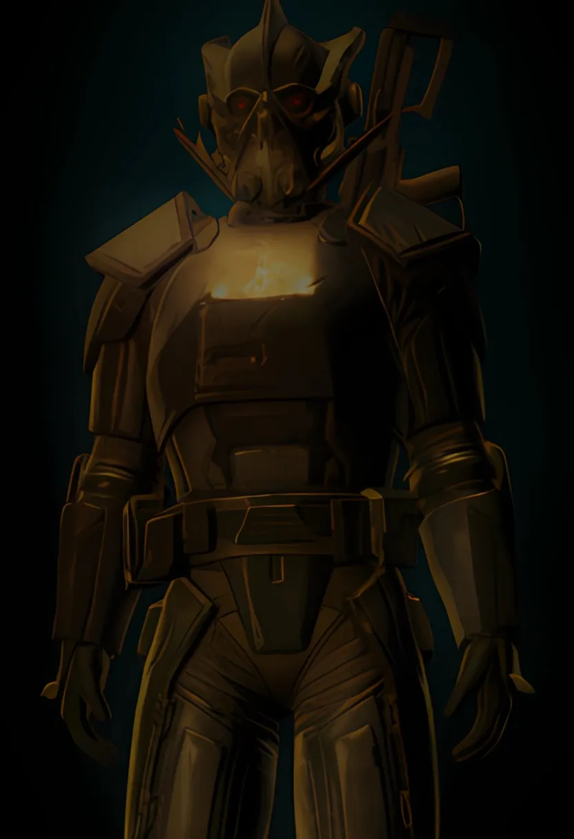 a man in a futuristic suit standing in the dark