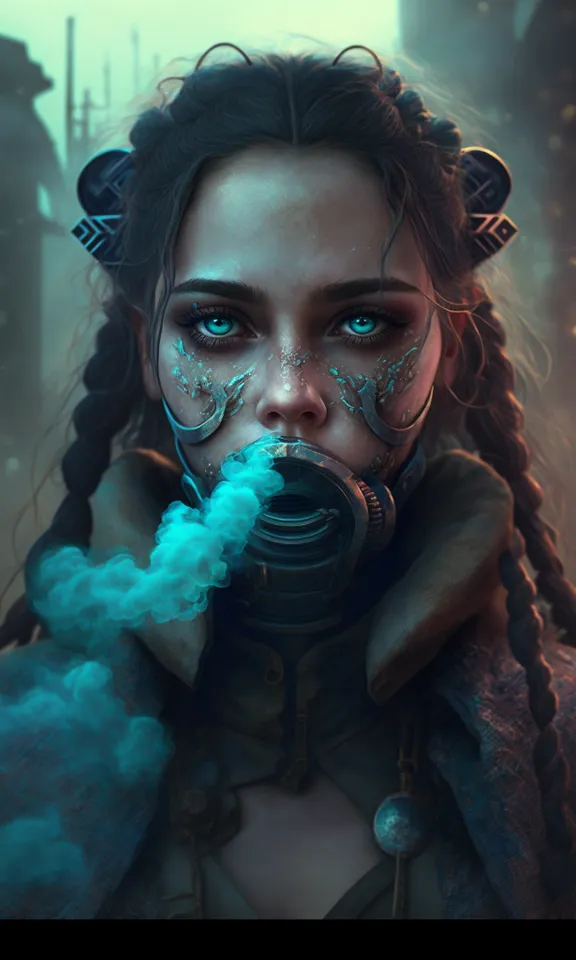 a woman with blue smoke in her mouth. hair, head, lip, eye, mouth, eyelash, flash photography, beard, black hair, underwater