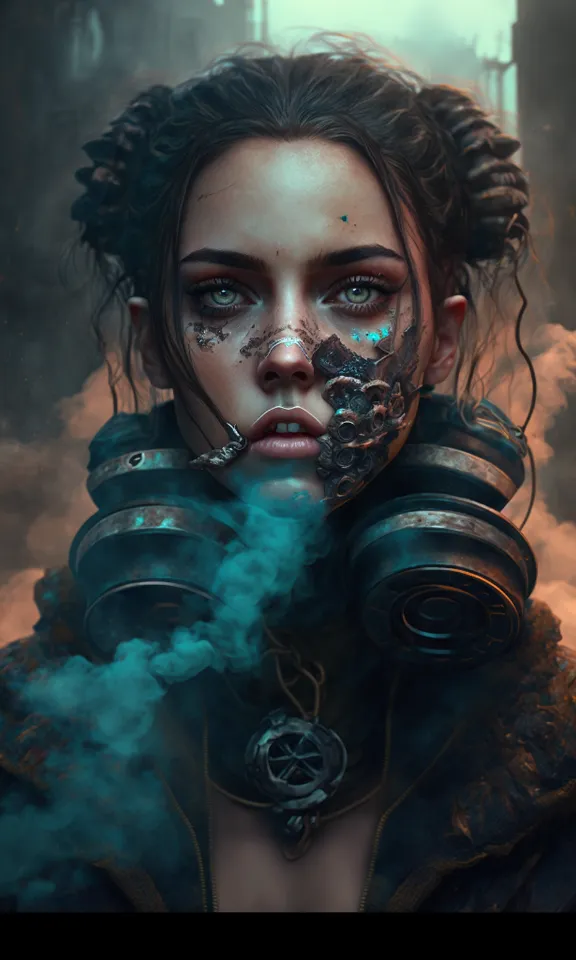 In 2050, the poison factory, the poison fog wasteland punk style beautiful girl was mining