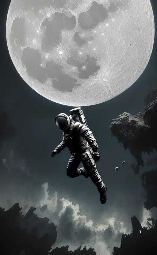 an astronaut is flying over a full moon