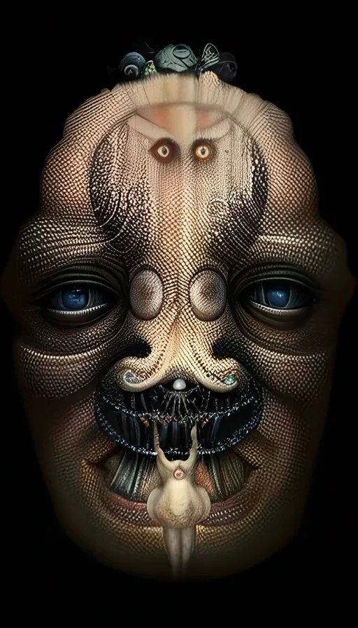organism, art, headgear, facial hair, snout, personal protective equipment, symmetry, mask, masque, darkness