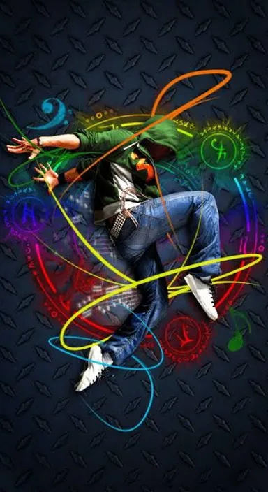 a man is dancing with colorful lines on his body