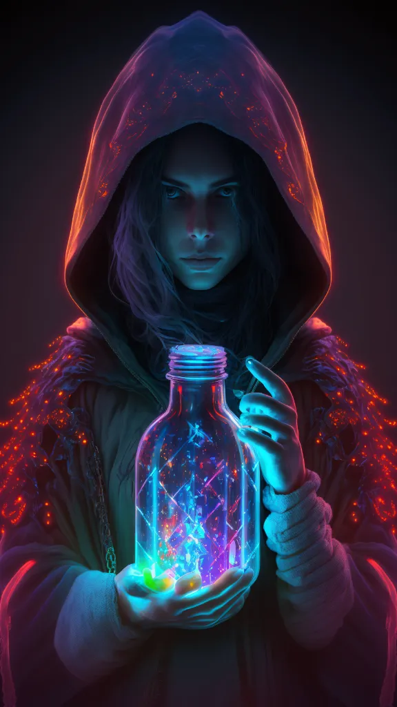 a person holding a glowing jar in their hands