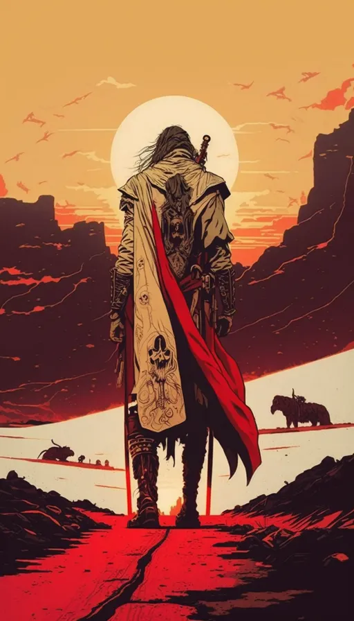 a painting of a man with a red cape