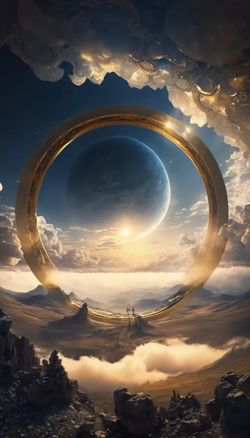 a painting of a planet surrounded by clouds