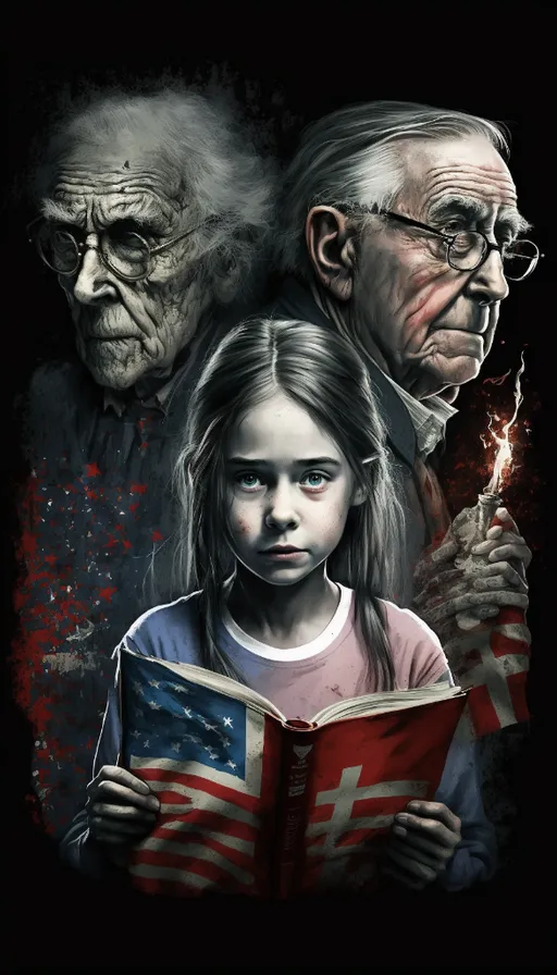 replace the young girl with a mestizo young girl and the older men with terrifying monsters