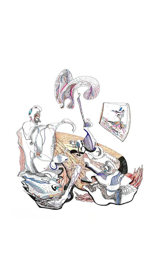 a drawing of a group of objects floating in the air
