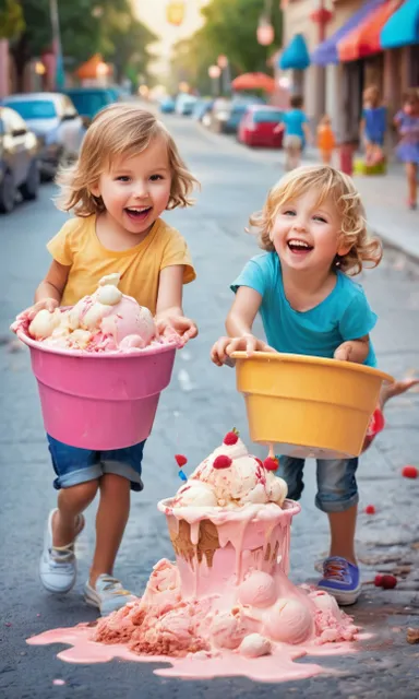 two little girls are playing with ice cream