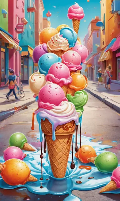 ice cream all over the street. messy 